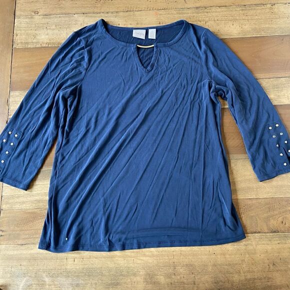 Chico's Tops - Chicos Blue Top With Gold Metal Details - size 1 (8-10)